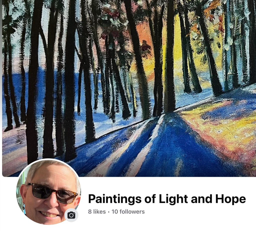 Picture showing the author's Facebook Page entitled:
 Paintings of Light and Hope